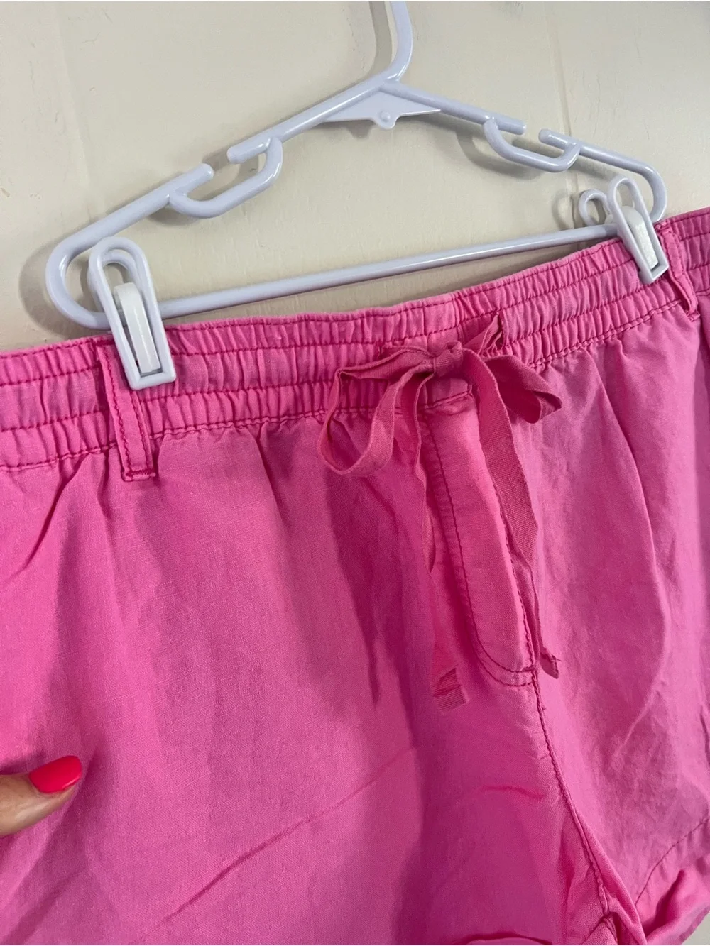 Ladies Size 10 Joe Fresh Pink High-Waist Drawstring Women’s Shorts - linen blend